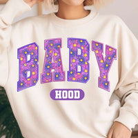 Baby hood purple floral embroidery 27570 DTF transfer