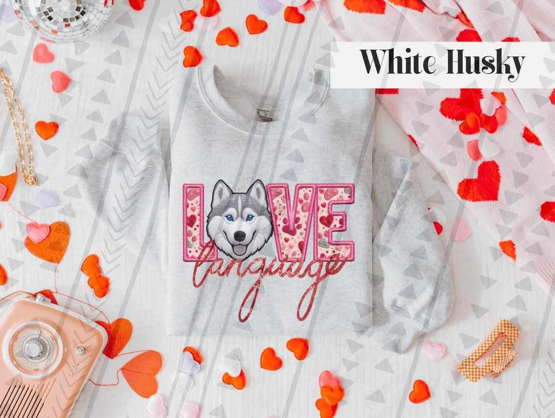 Love language white husky 75416 DTF transfer
