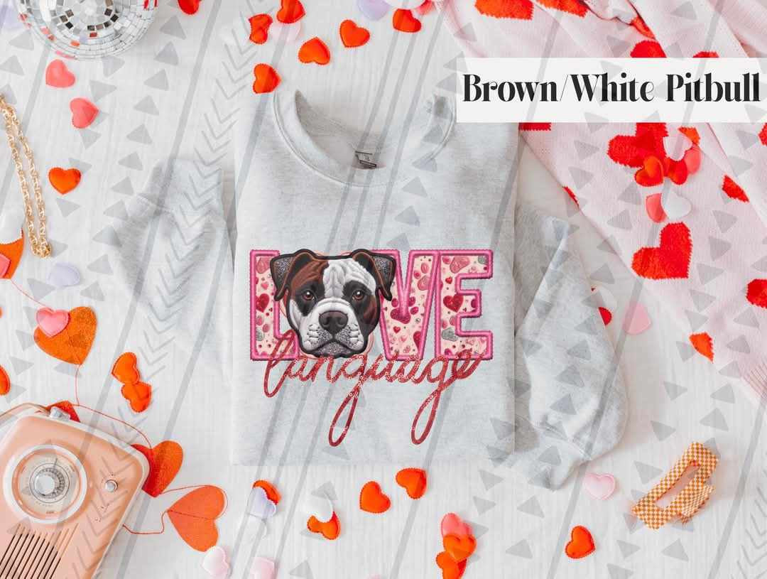 Love language brown white pit bull 75415 DTF transfer