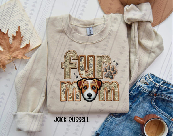 Jack russell Fur Mom Faux Embroidery DTF transfer 13767