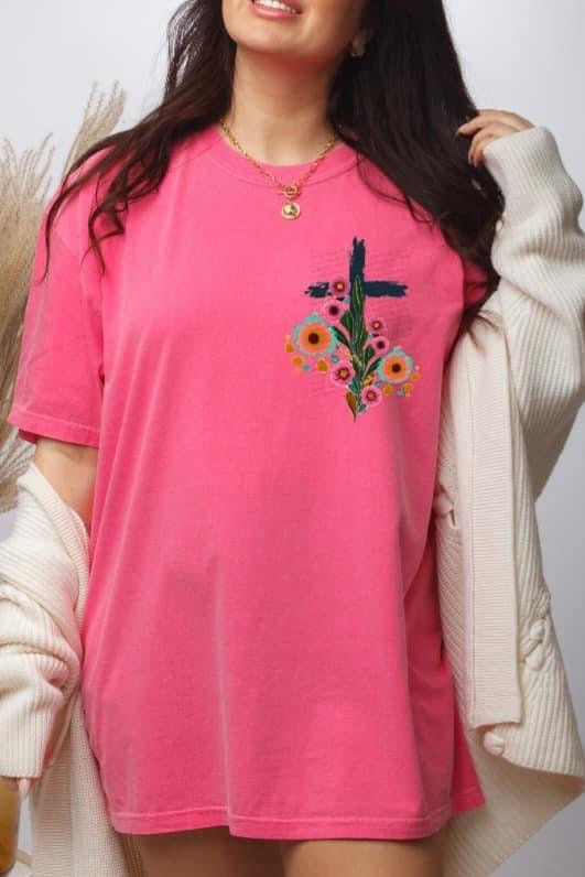 Cross and flowers (shown as a pocket size) DTF transfer