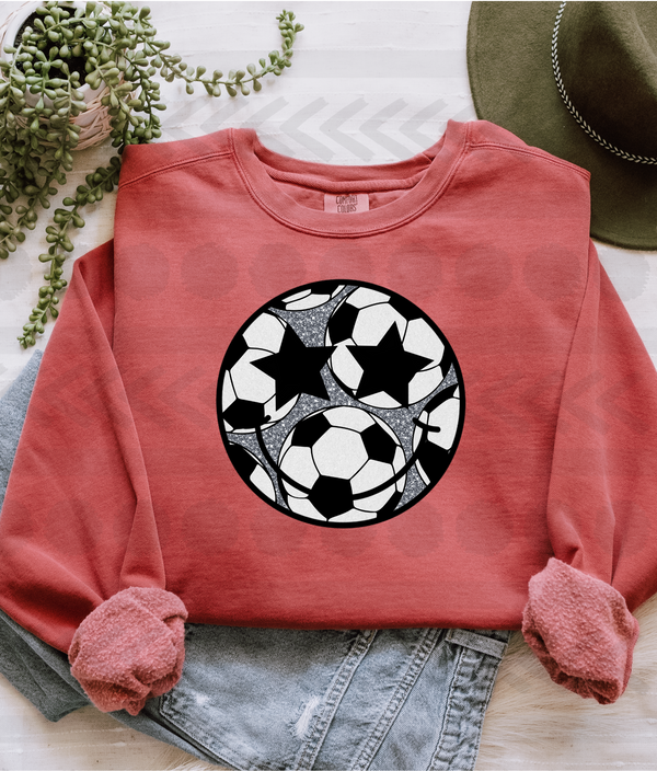 Soccer Smiley faux Sparkly Face DTF Transfer