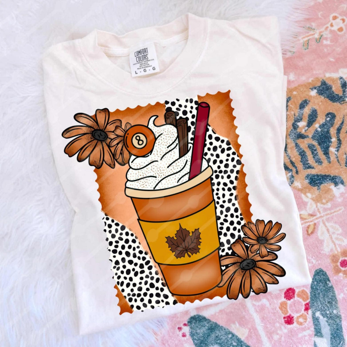 Pumpkin Spice coffee with magic 8 ball JBD DTF transfer