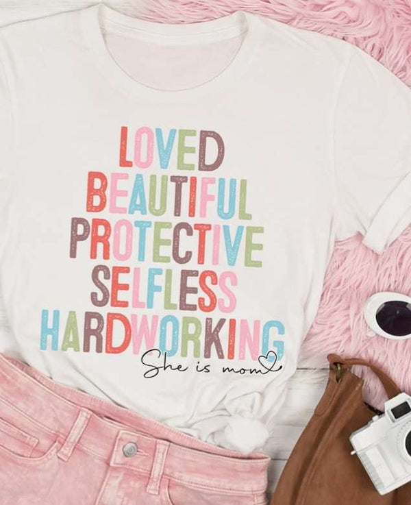 Loved beautiful protective selfless hardworking she is mom grunge 27596 DTF transfer