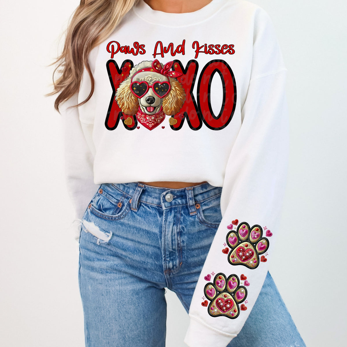 Paws and kisses poodle FRONT 75698 DTF transfer