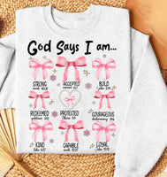 God says I am bow and pear heart 27644DTF transfer