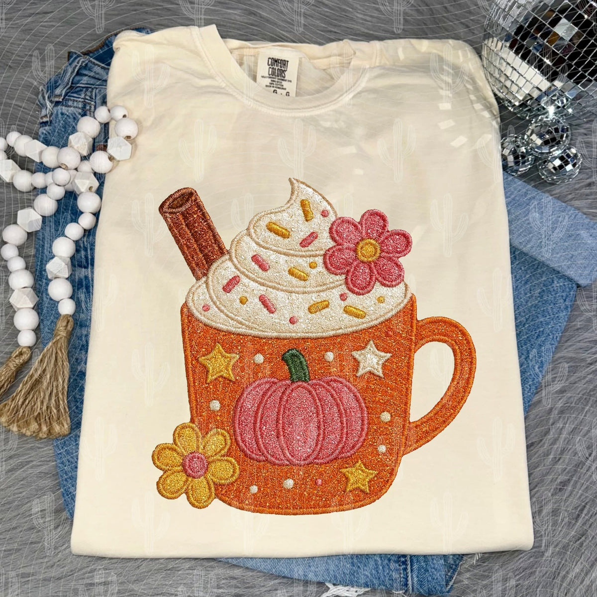 Faux embroidery pumpkin spice mug (crafti) DTF transfer