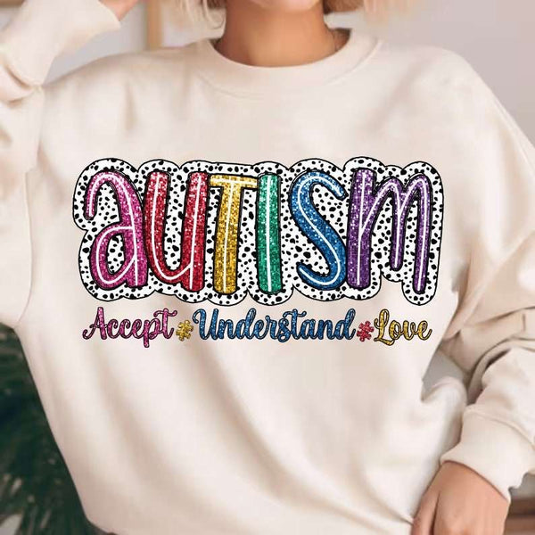 Autism glittery words dotted backing 27640 DTF transfer
