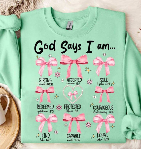 God says I am bow and pear heart 27644DTF transfer