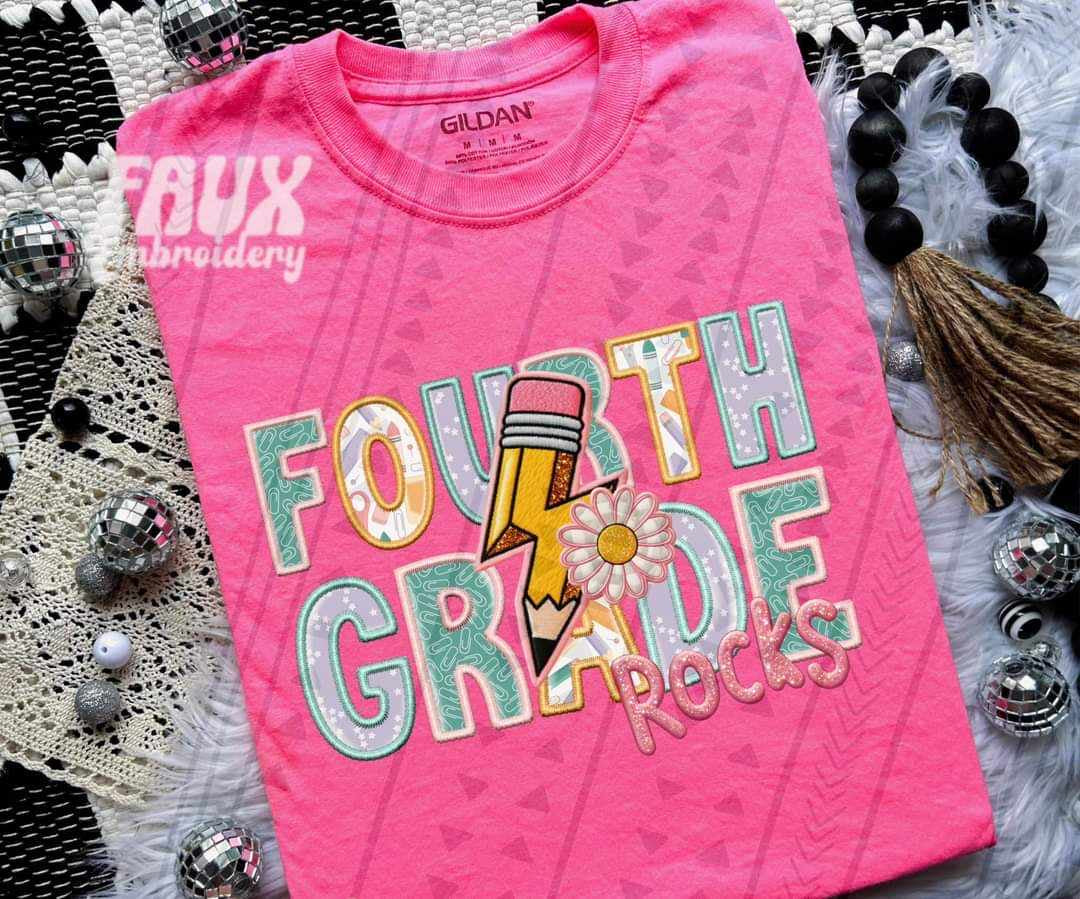 Fourth grade rocks embroidery GIRL 39031 DTF transfer