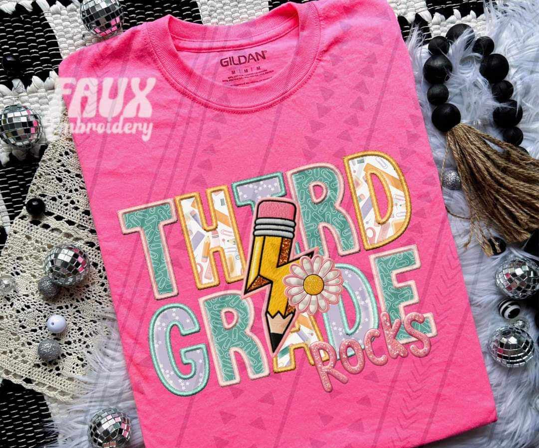Third grade rocks embroidery GIRL 43831 DTF transfer