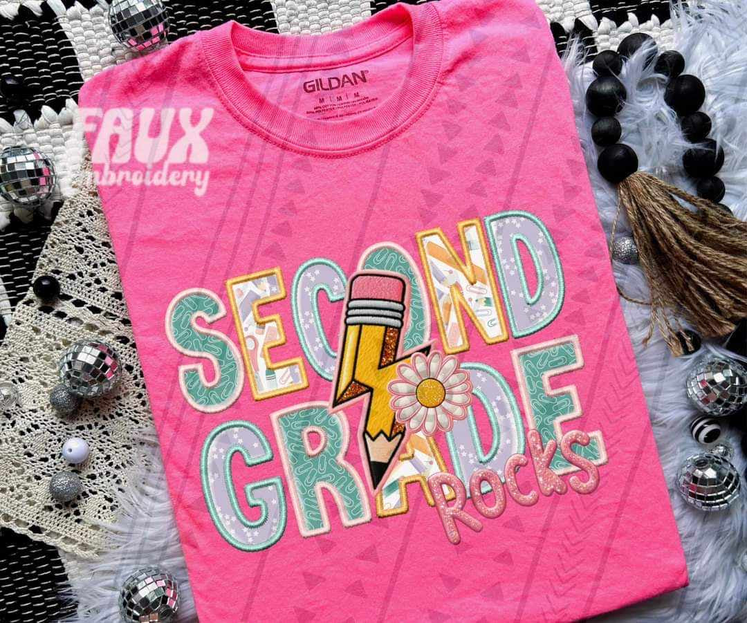 Second grade rocks embroidery GIRL 39029 DTF transfer