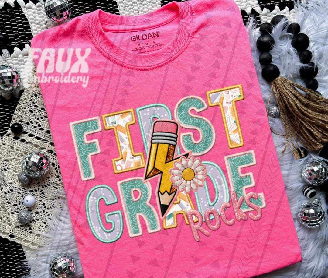 First grade rocks embroidery GIRL 39028 DTF transfer