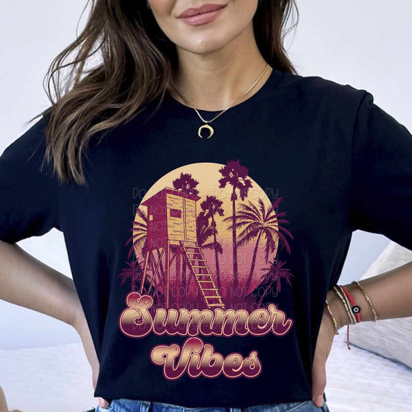 Summer vibes tree house with palm trees 27682 DTF transfer