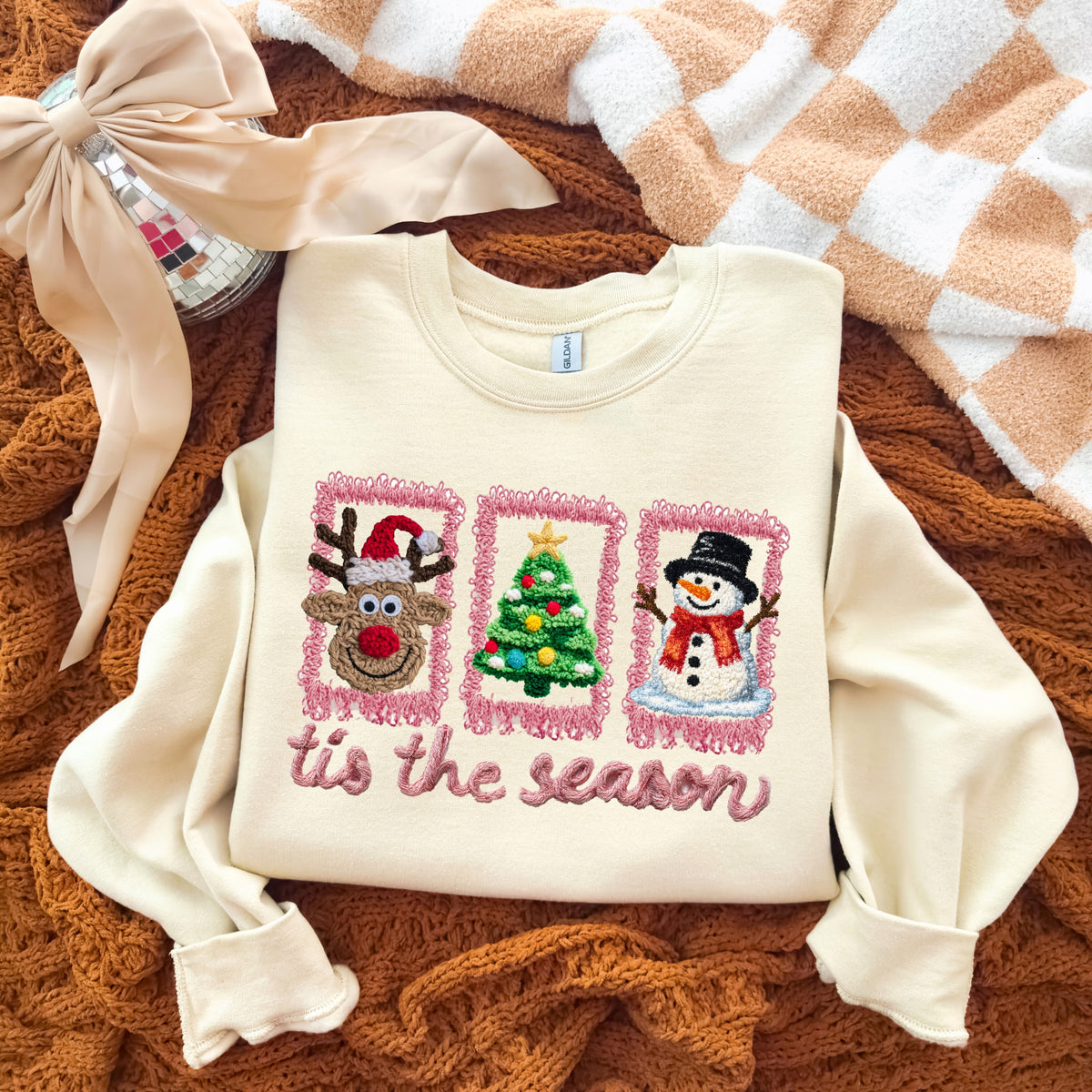 Tis the season faux yarn blocks DTF transfer