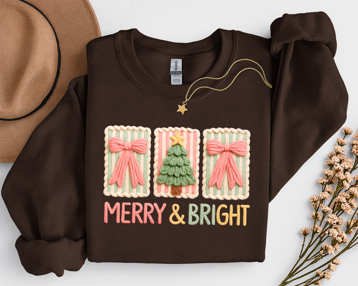Merry and Bright faux yarn blocks DTF transfer