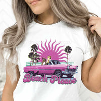 Beach please dogs in pink car 27674 DTF transferr