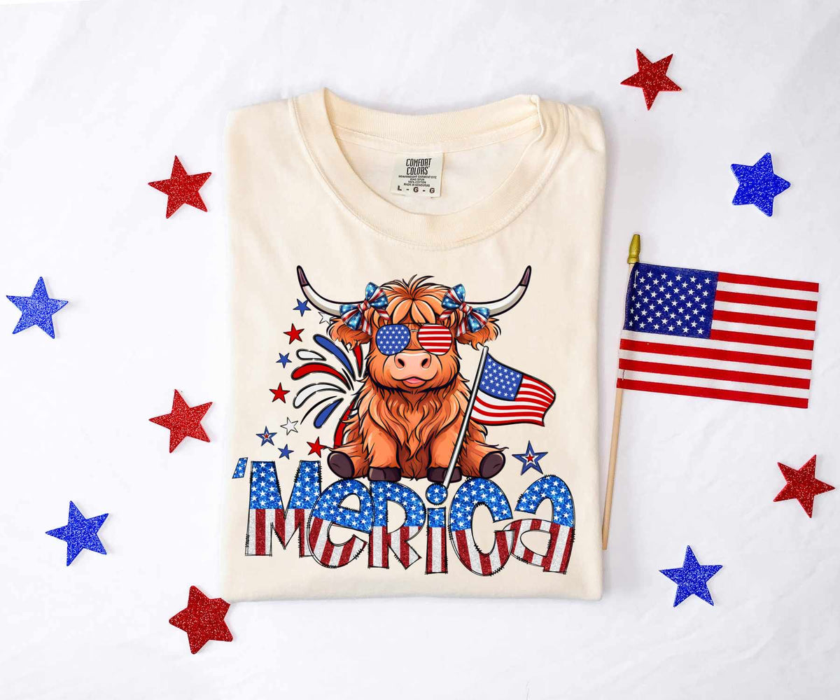 ‘Merica shaggy cow 27279 DTF transfer