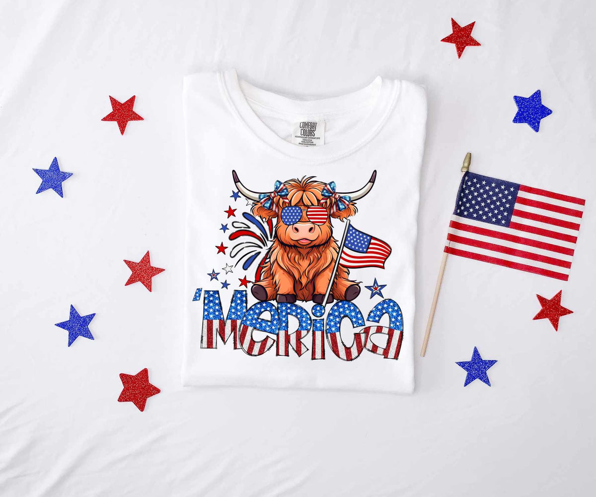 ‘Merica shaggy cow 27279 DTF transfer