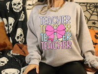 Teacher stacked pink bow 39125 DTF transfer