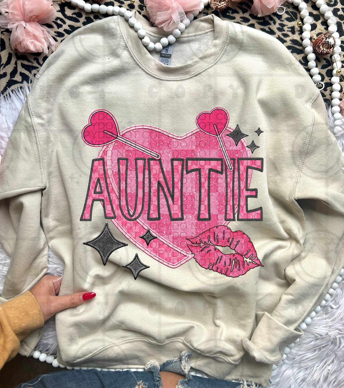 Auntie pink heart with suckers (HW) 75604 DTF transfer