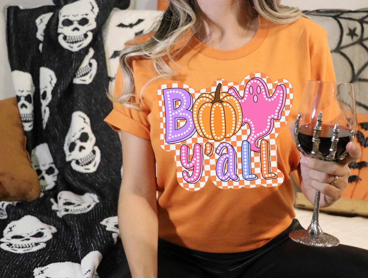Boo y’all orange checkered border 37901 DTF transfer