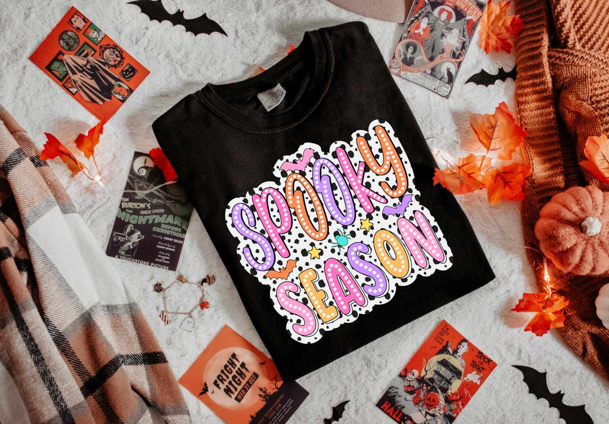 Spooky season colorful with dotted background 39070 DTF transfer