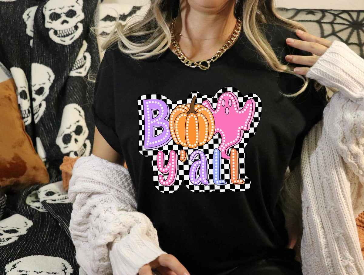 Boo y’all checkered border 37900 DTF transfer