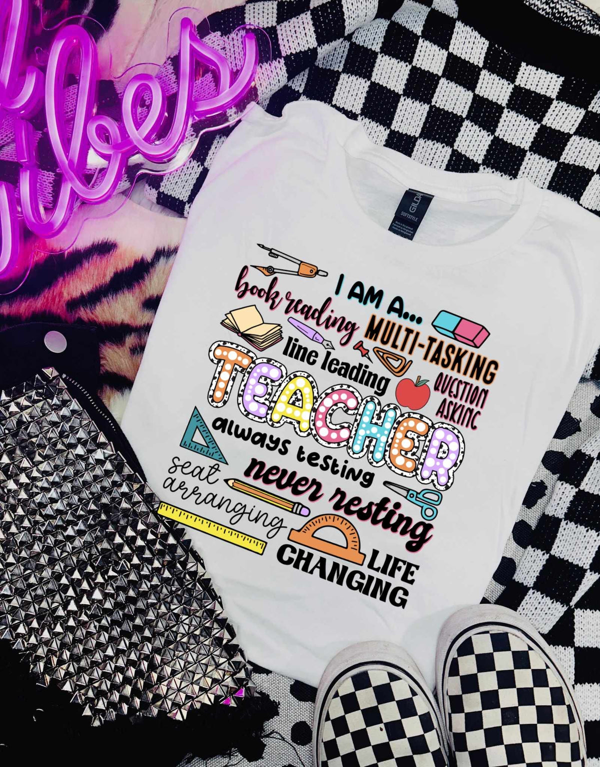 Teacher subway colorful and dalmation font 39120 DTF transfer