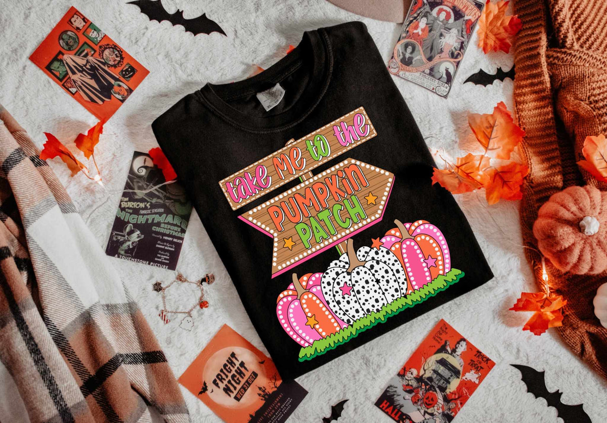 Take me to the pumpkin patch pink and Dalmatian pumpkins 39058 DTF transfer