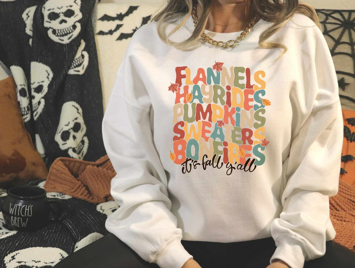 Flannels hayrides pumpkins sweaters bonfires it’s fall y’all 39060 DTF transfer