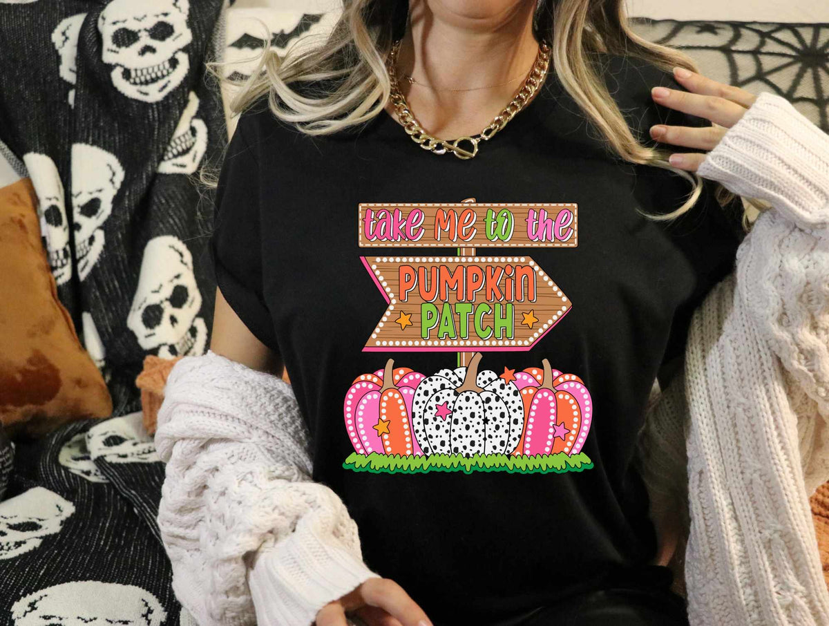 Take me to the pumpkin patch pink and Dalmatian pumpkins 39058 DTF transfer
