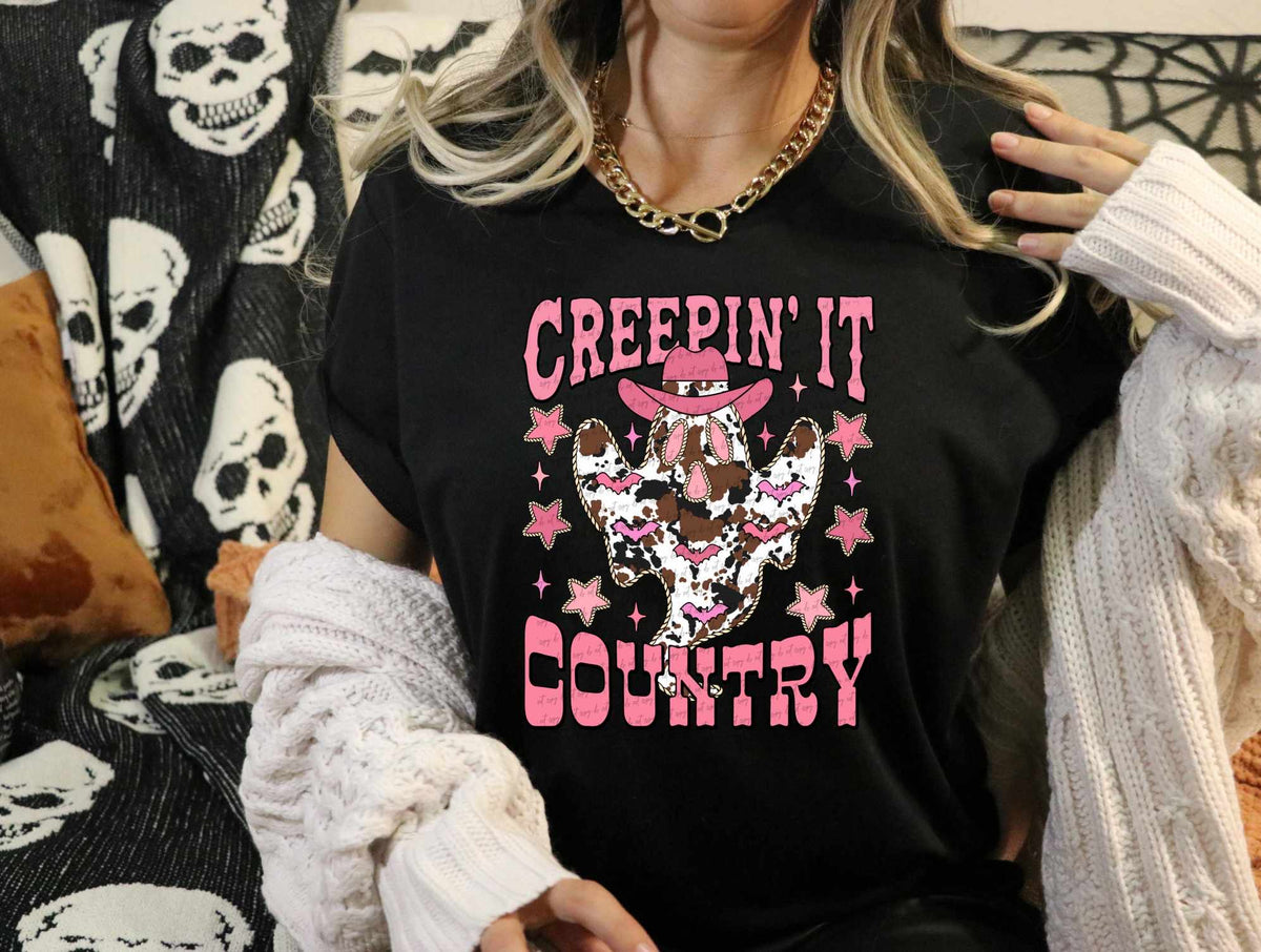 Creepin it country cow print ghost 39055 DTF transfer
