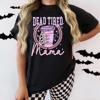 Dead tired mama pink and purple checkered coffee 39102 DTF transfer