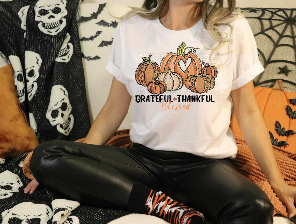 Grateful thankful blessed pumpkins with white heart 39053 DTF transfer