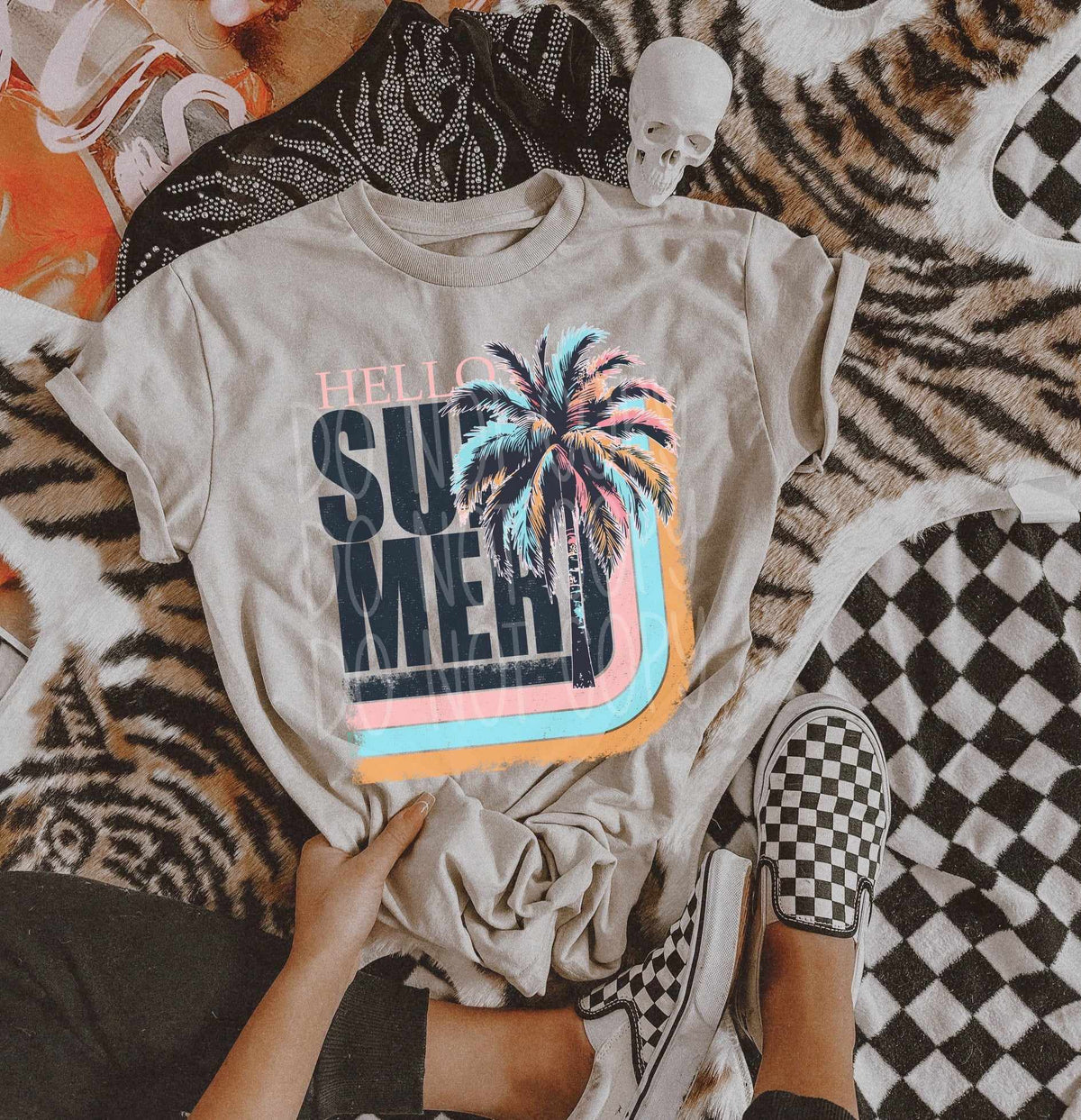 Hello summer retro palm tree 27731 DTF transfer