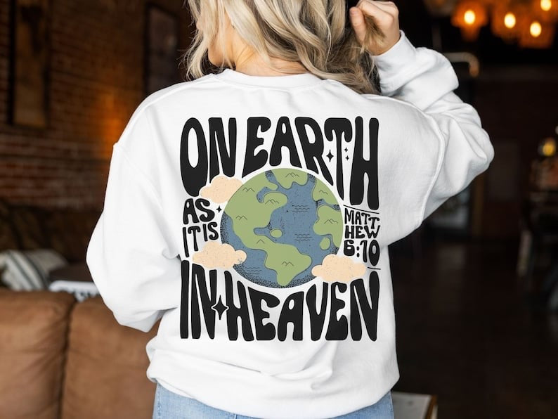 On earth as it is in heaven black font 27713 DTF transfer