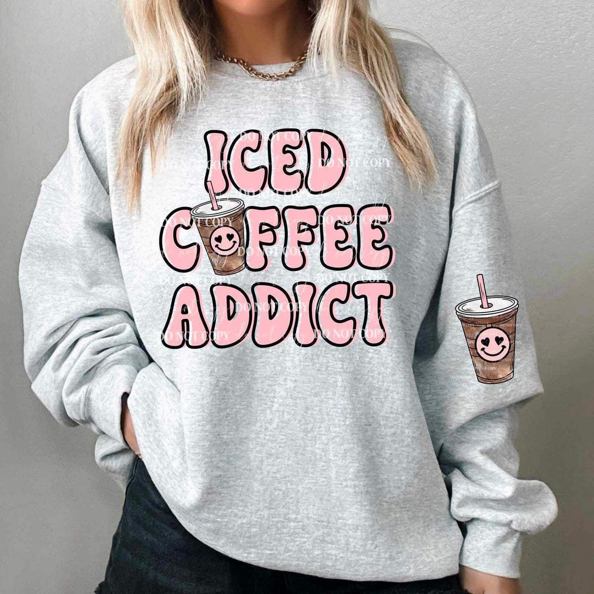 Iced coffee addict pink FRONT 19521 DTF Transfer