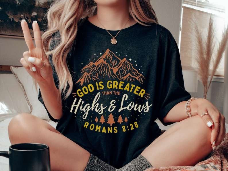 God is greater than the highs & lows (yellow font orange mountains) 27752 DTF transfer