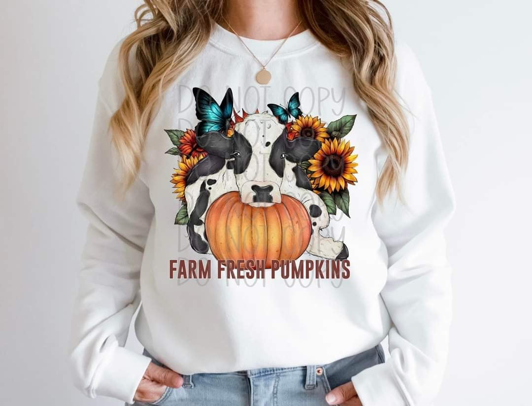 Farm fresh pumpkins cow (FDC) 37936 DTF transfer