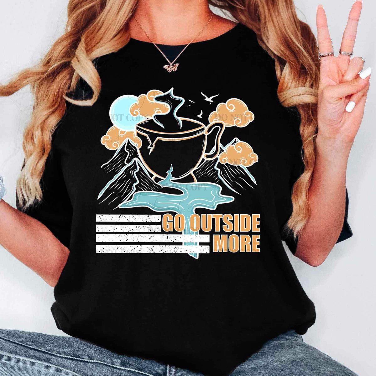 Go outside more mug and mountains 19507 DTF Transferi