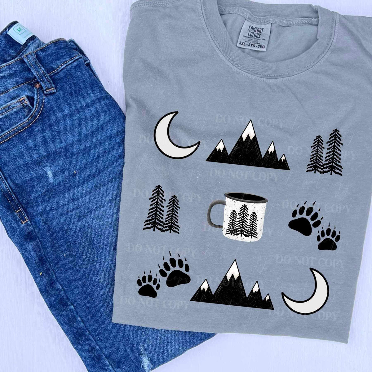 Collage with moon, mountains, trees, paws 19499 DTF Transfer