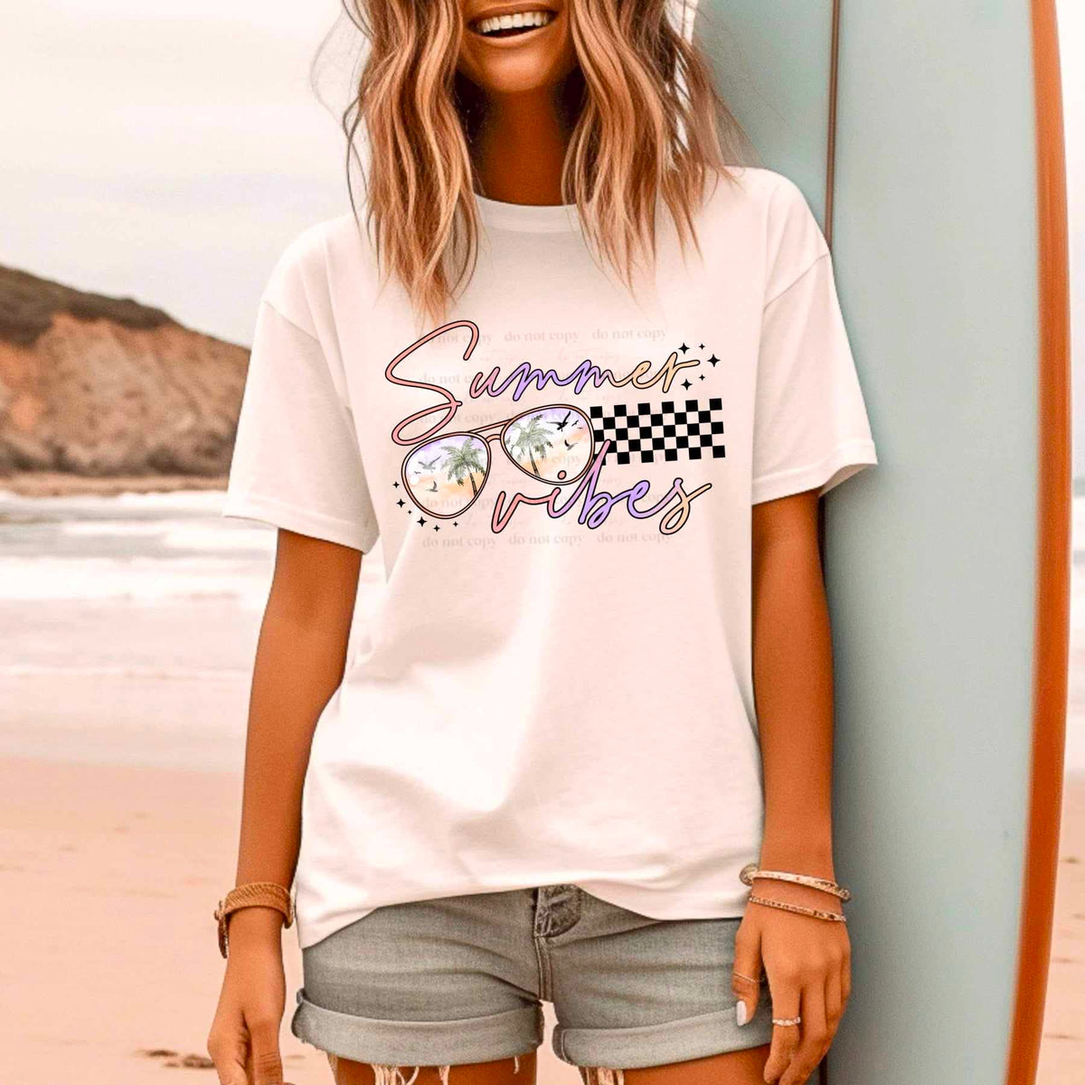 Summer vibes shades and pastel font (CSC) 27800 DTF transfer