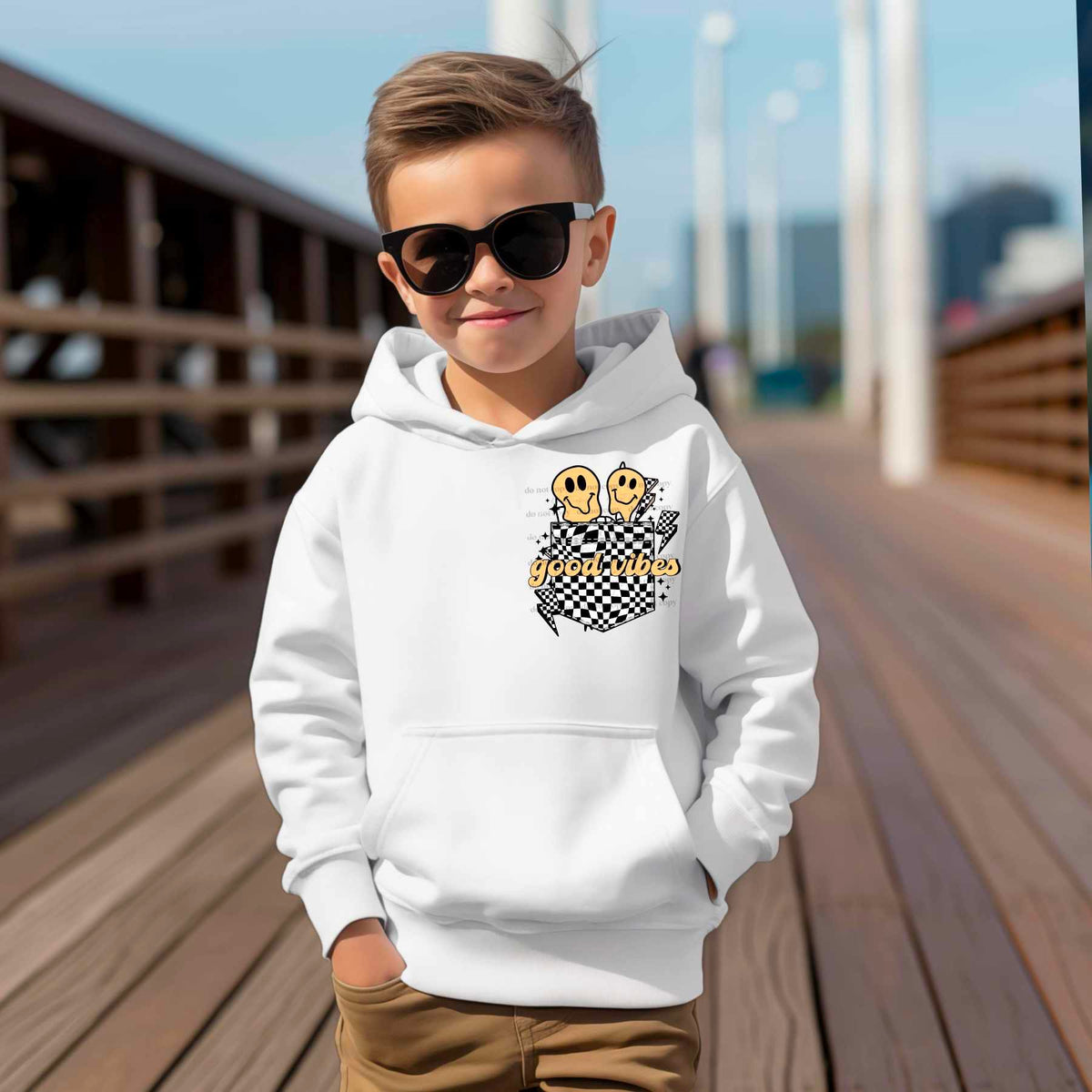 Good vibes checkered pocket melting smileys (CSC) 27798 DTF transfer