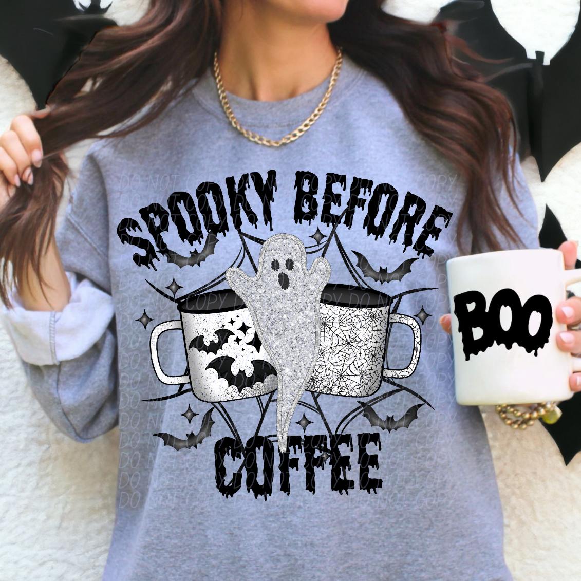 Spooky before coffee mugs ans ghost (CITY) 37991 DTF transfer