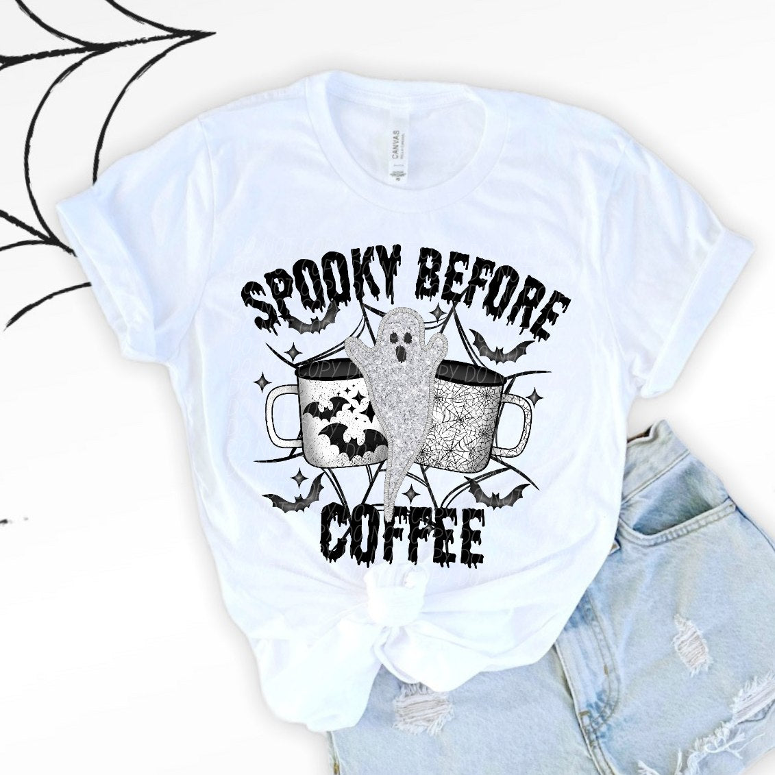 Spooky before coffee mugs ans ghost (CITY) 37991 DTF transfer
