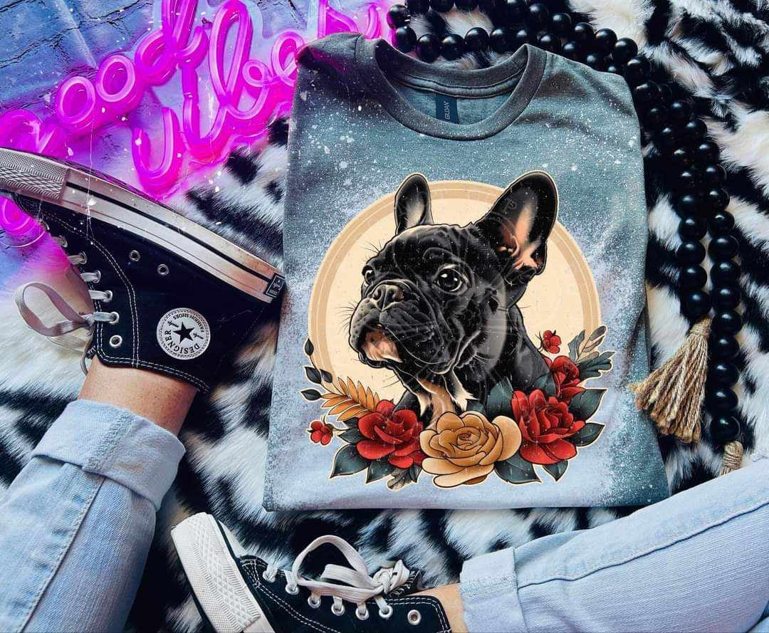 Frenchie with flowers (LYTTLE) 27848 DTF transfer