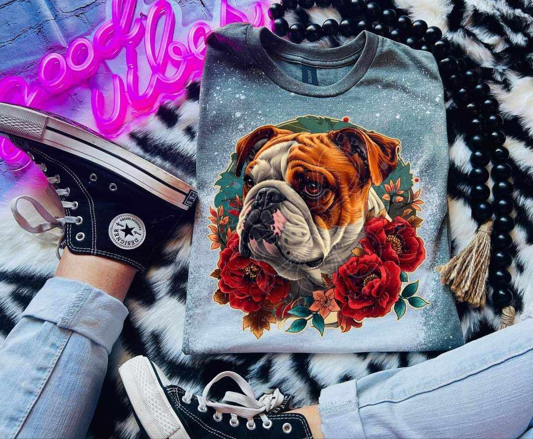 bulldog with flowers (LYTTLE) 27847 DTF transfer