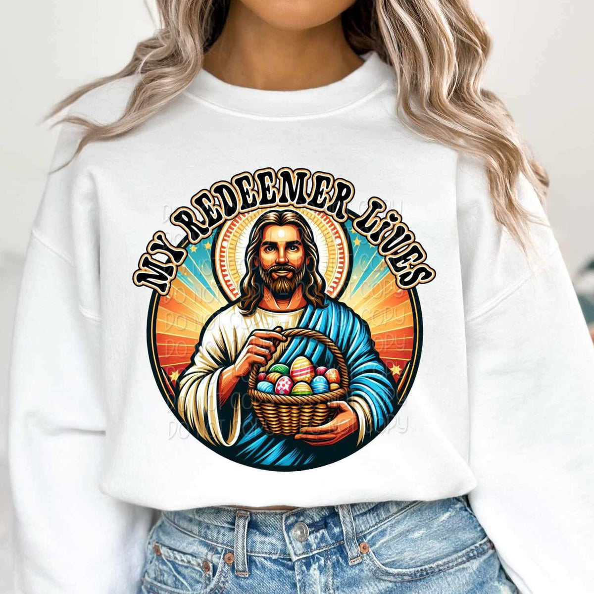 My redeemer lives jesus with easter basket 19561 DTF Transfer