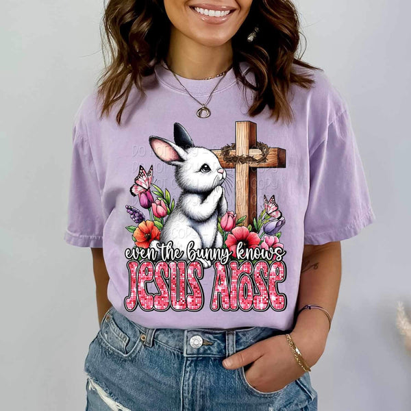 Even the bunny knew jesus arose bunny praying at cross 19558 DTF Transfer